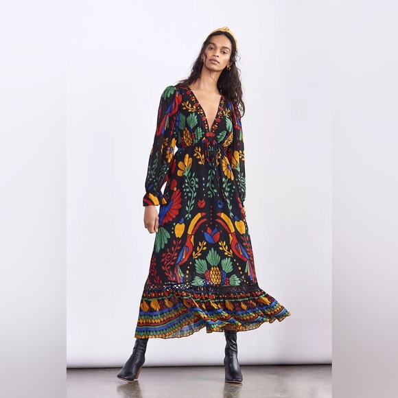 Anthropologie Georgette farm Rio Black Maxi Dress with Multicolor Floral XL - Picture 3 of 9